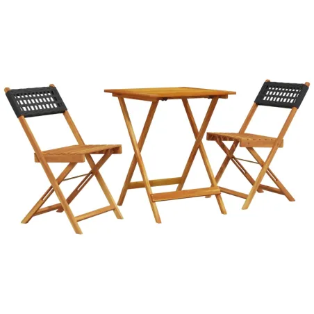 Ensemble de bistro 3 pcs noir résine tressée et bois massif
