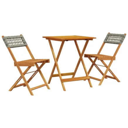 Ensemble de bistro 3 pcs gris résine tressée et bois massif 2