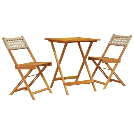 Ensemble de bistro 3 pcs beige résine tressée et bois massif 2