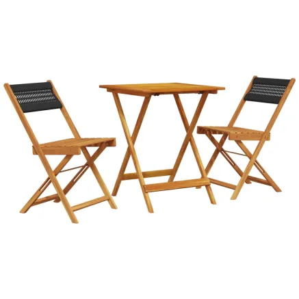 Ensemble de bistro 3 pcs noir polypropylène et bois massif 2