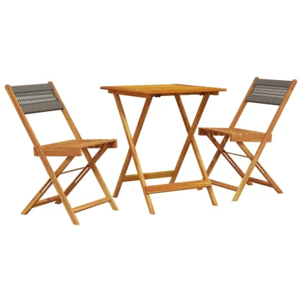 Ensemble de bistro 3 pcs gris polypropylène et bois massif 2