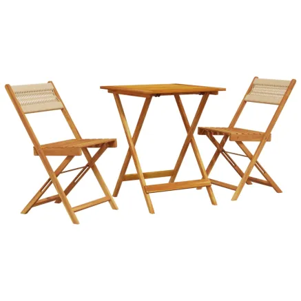 Ensemble de bistro 3 pcs beige polypropylène et bois massif 2