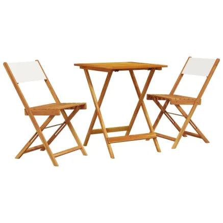 Ensemble de bistro 3 pcs blanc crème tissu et bois massif 2