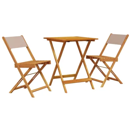 Ensemble de bistro 3 pcs taupe tissu et bois massif 2