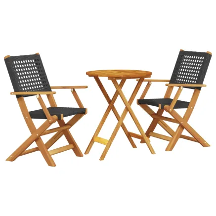 Ensemble de bistro 3 pcs noir résine tressée et bois massif 2