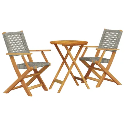 Ensemble de bistro 3 pcs gris résine tressée et bois massif 2