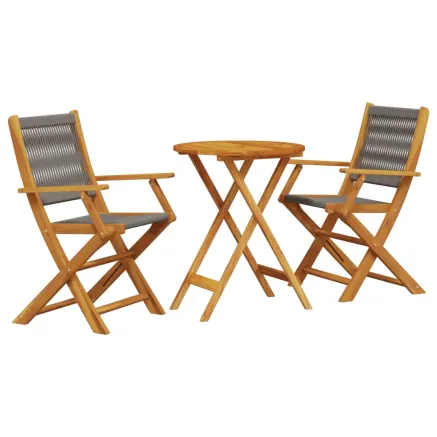 Ensemble de bistro 3 pcs gris polypropylène et bois massif 2