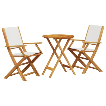 Ensemble de bistro 3 pcs blanc crème tissu et bois massif 2