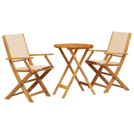 Ensemble de bistro 3 pcs beige tissu et bois massif 2