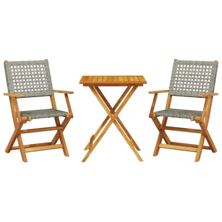 Ensemble de bistro 3 pcs gris résine tressée et bois massif 2