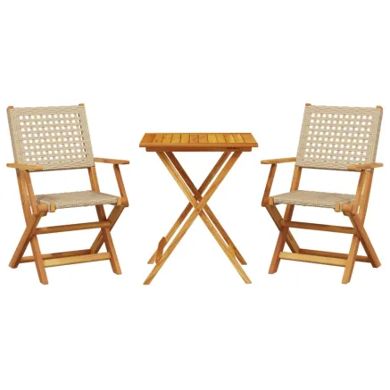 Ensemble de bistro 3 pcs beige résine tressée et bois massif 2