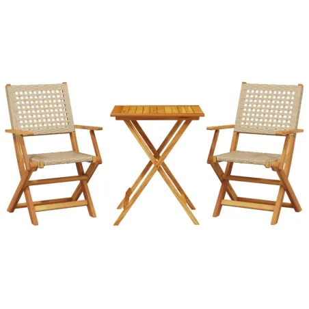 Ensemble de bistro 3 pcs beige résine tressée et bois massif