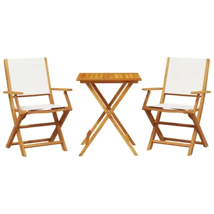 Ensemble de bistro 3 pcs blanc crème tissu et bois massif 2