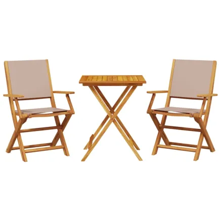 Ensemble de bistro 3 pcs taupe tissu et bois massif 2