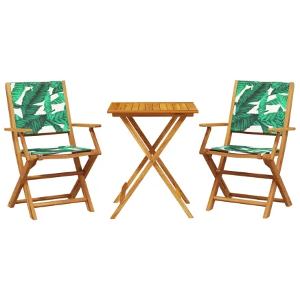 Ensemble de bistro 3 pcs motif de feuilles tissu et bois massif 2