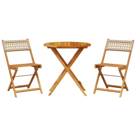 Ensemble de bistro 3 pcs beige résine tressée et bois massif 2