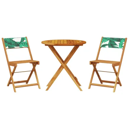 Ensemble de bistro 3 pcs motif de feuilles tissu et bois massif 2