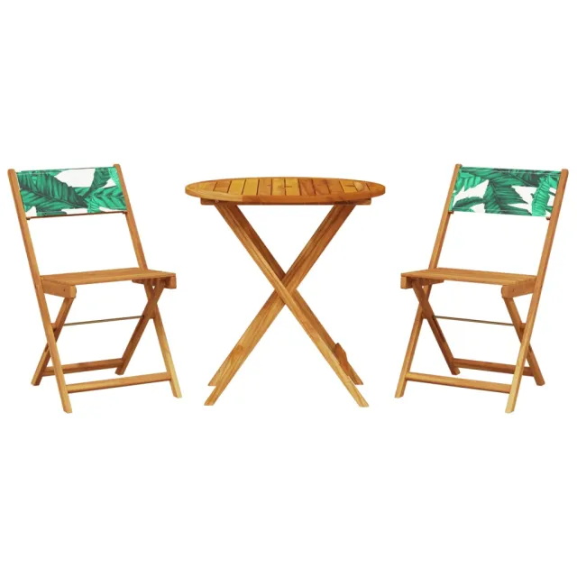 Ensemble de bistro 3 pcs motif de feuilles tissu et bois massif