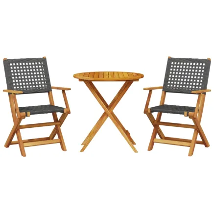 Ensemble de bistro 3 pcs noir résine tressée et bois massif 2