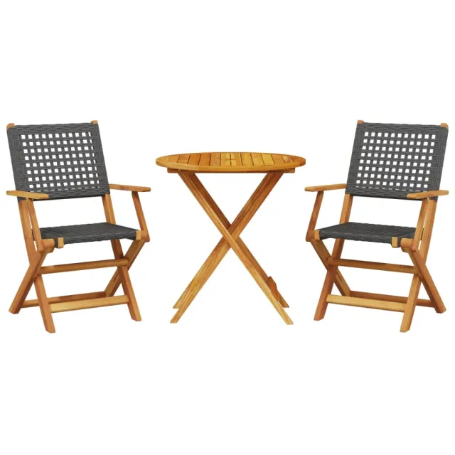 Ensemble de bistro 3 pcs noir résine tressée et bois massif