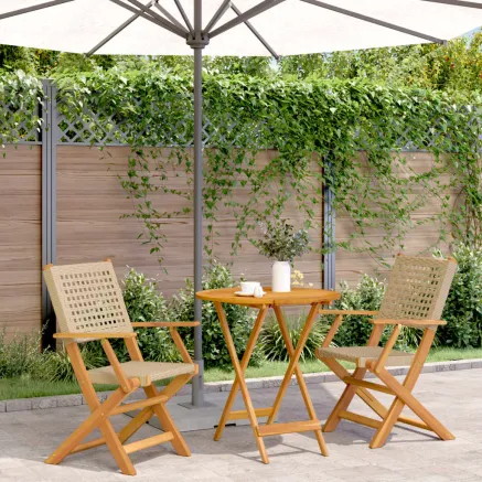 Ensemble de bistro 3 pcs beige résine tressée et bois massif