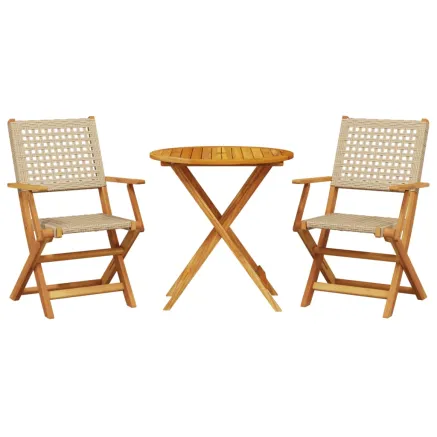 Ensemble de bistro 3 pcs beige résine tressée et bois massif 2