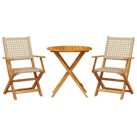 Ensemble de bistro 3 pcs beige résine tressée et bois massif