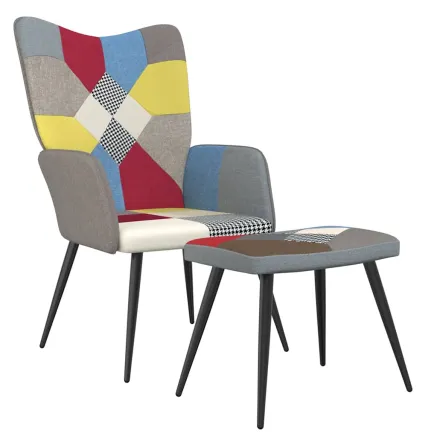 Chaise de relaxation avec tabouret Patchwork Tissu 2