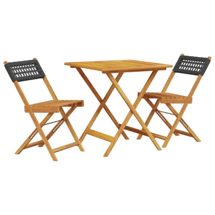 Ensemble de bistro 3 pcs noir résine tressée et bois massif 2