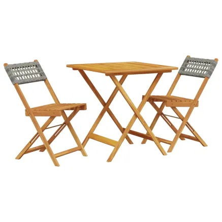 Ensemble de bistro 3 pcs gris résine tressée et bois massif 2
