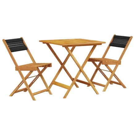 Ensemble de bistro 3 pcs noir polypropylène et bois massif 2