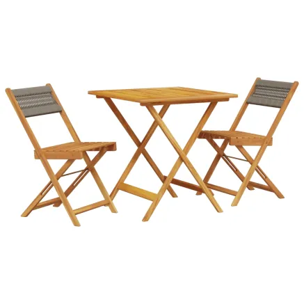 Ensemble de bistro 3 pcs gris polypropylène et bois massif 2