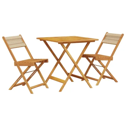 Ensemble de bistro 3 pcs beige polypropylène et bois massif 2