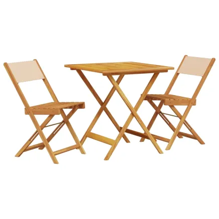 Ensemble de bistro 3 pcs beige tissu et bois massif 2