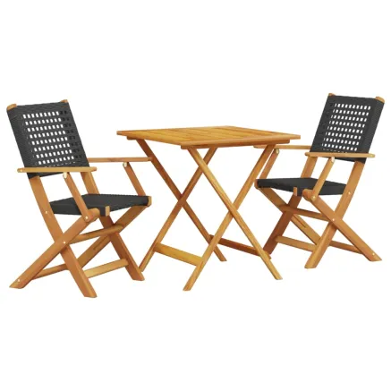 Ensemble de bistro 3 pcs noir résine tressée et bois massif 2