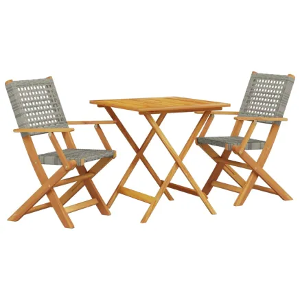 Ensemble de bistro 3 pcs gris résine tressée et bois massif 2