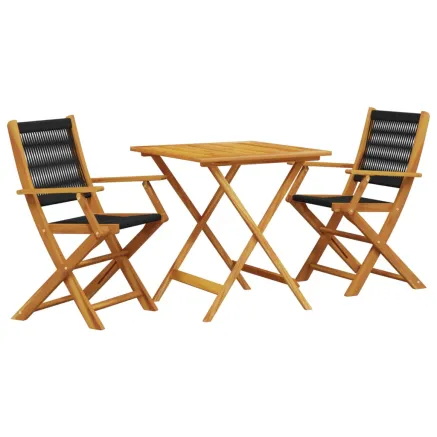 Ensemble de bistro 3 pcs noir polypropylène et bois massif 2