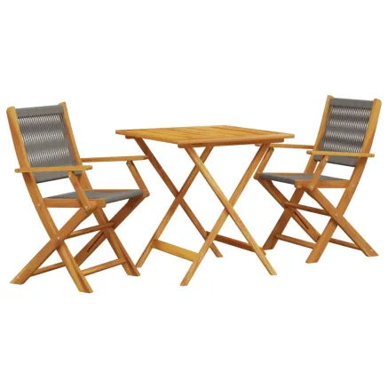 Ensemble de bistro 3 pcs gris polypropylène et bois massif 2
