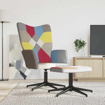 Chaise de relaxation avec repose-pied Patchwork Tissu