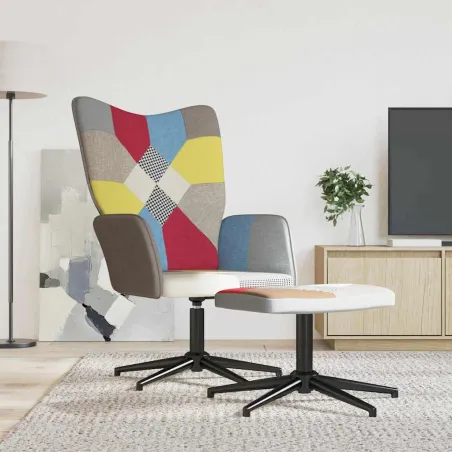 Chaise de relaxation avec repose-pied Patchwork Tissu