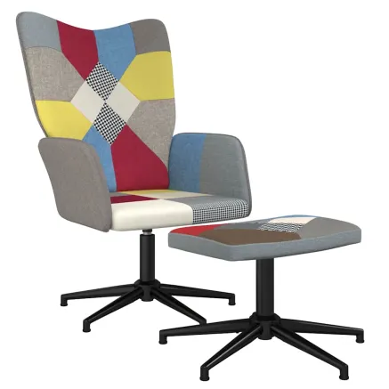 Chaise de relaxation avec repose-pied Patchwork Tissu 2