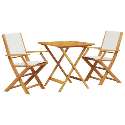 Ensemble de bistro 3 pcs blanc crème tissu et bois massif 2