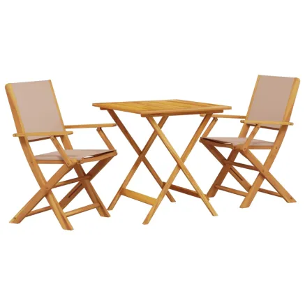 Ensemble de bistro 3 pcs taupe tissu et bois massif 2
