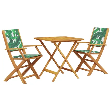 Ensemble de bistro 3 pcs motif de feuilles tissu et bois massif 2
