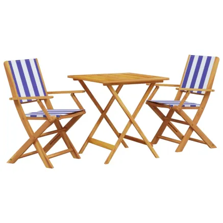Ensemble de bistro 3 pcs bleu et blanc tissu et bois massif 2