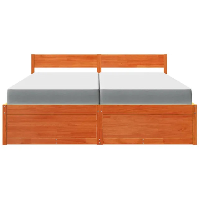 Lit avec tiroirs/matelas cire marron 200x200 cm bois massif pin