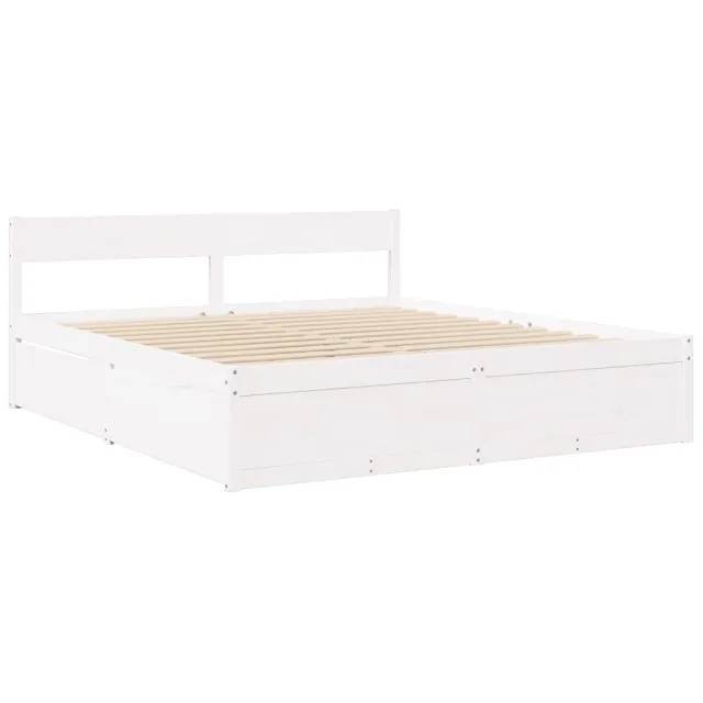 Lit avec tiroirs et matelas blanc 180x200 cm bois massif de pin
