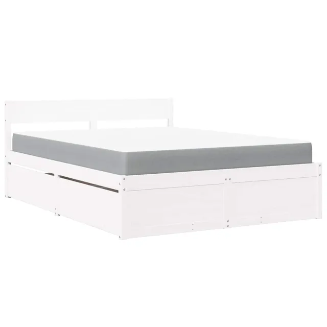 Lit avec tiroirs et matelas blanc 140x200 cm bois massif de pin