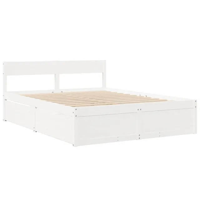 Lit avec tiroirs et matelas blanc 140x200 cm bois massif de pin