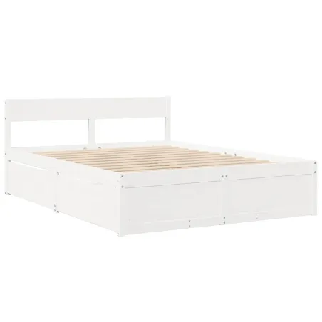 Lit avec tiroirs et matelas blanc 140x200 cm bois massif de pin